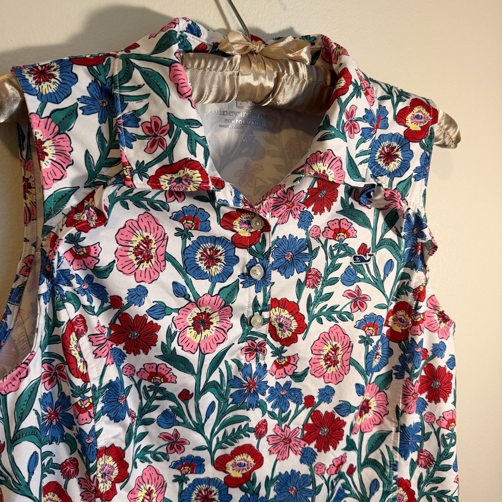 Vineyard Vines Performance Polo Women’s Medium Floral Stretch Golf Preppy